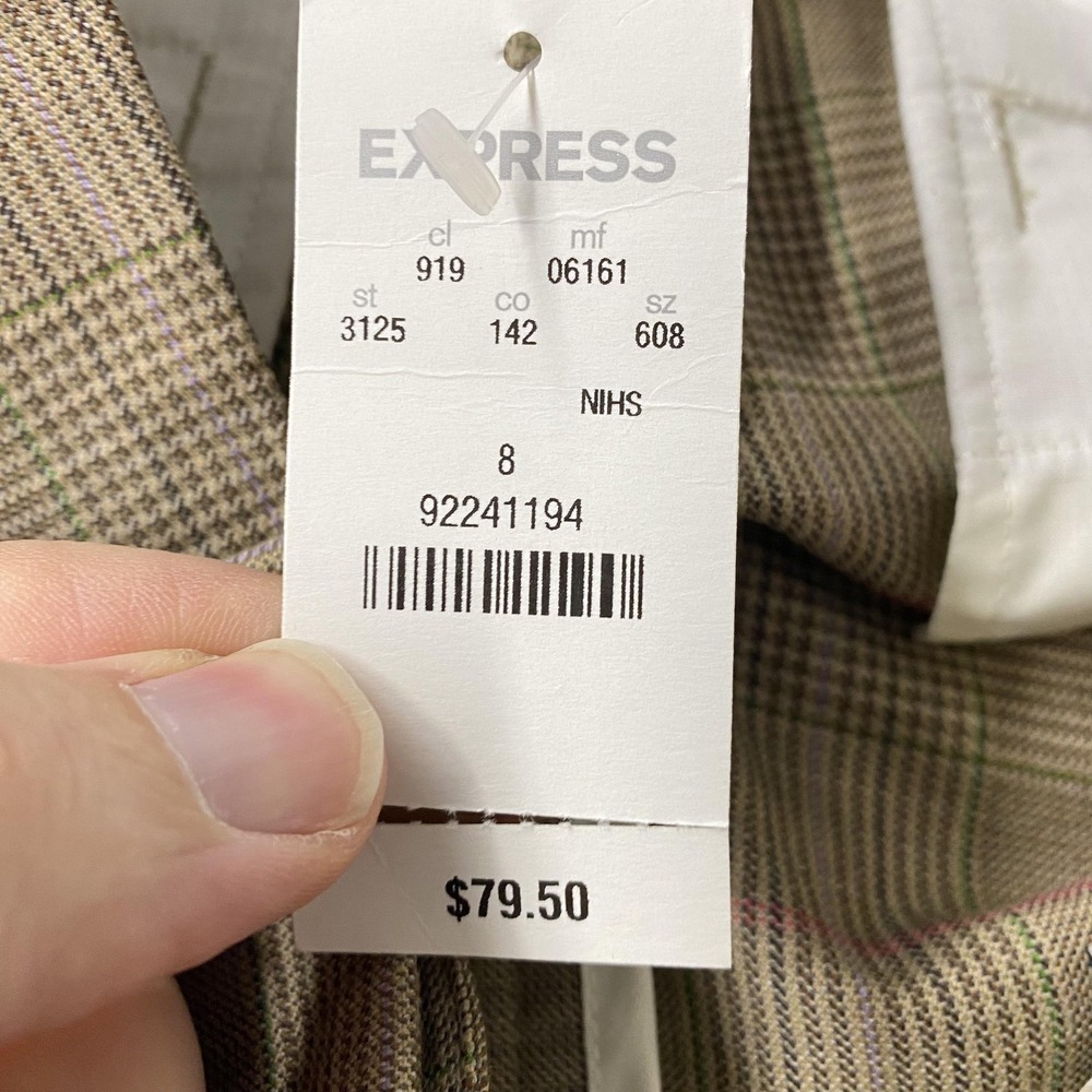 NWT Express Pants Womens 8 Tan Plaid Correspondent Stretch Dress Trouser Office - Picture 8 of 16